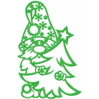 Gnome with christmas tree one colored embroidery design - Embroidery Design