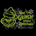 Grinch stole Christmas embroidery design featuring a whimsical depiction of the Grinch with festive elements.