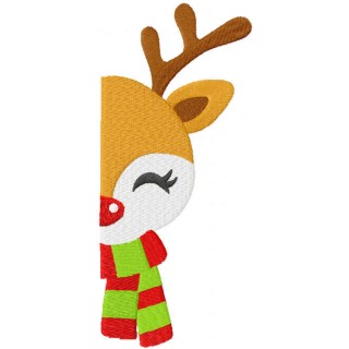 Deer rudolph in a scarf half muzzle embroidery design - Embroidery Design