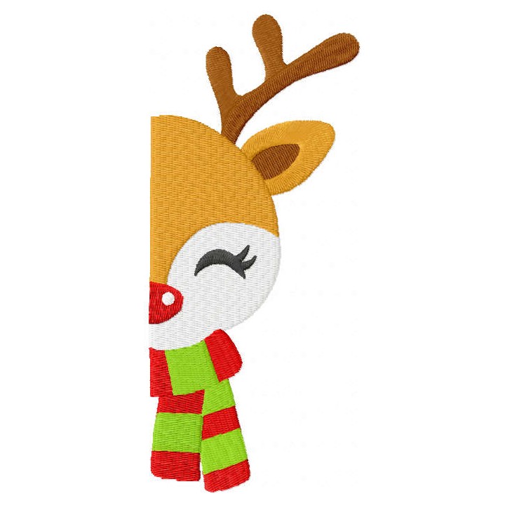 Deer rudolph in a scarf half muzzle embroidery design - Embroidery Design
