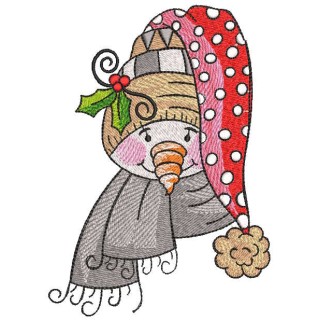 Vintage snowman with scarf, santa hat embroidery design - Embroidery Design