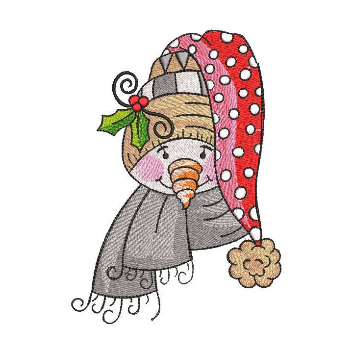 Vintage snowman with scarf, santa hat embroidery design - Embroidery Design