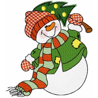 Snowman with tree embroidery design - Embroidery Design