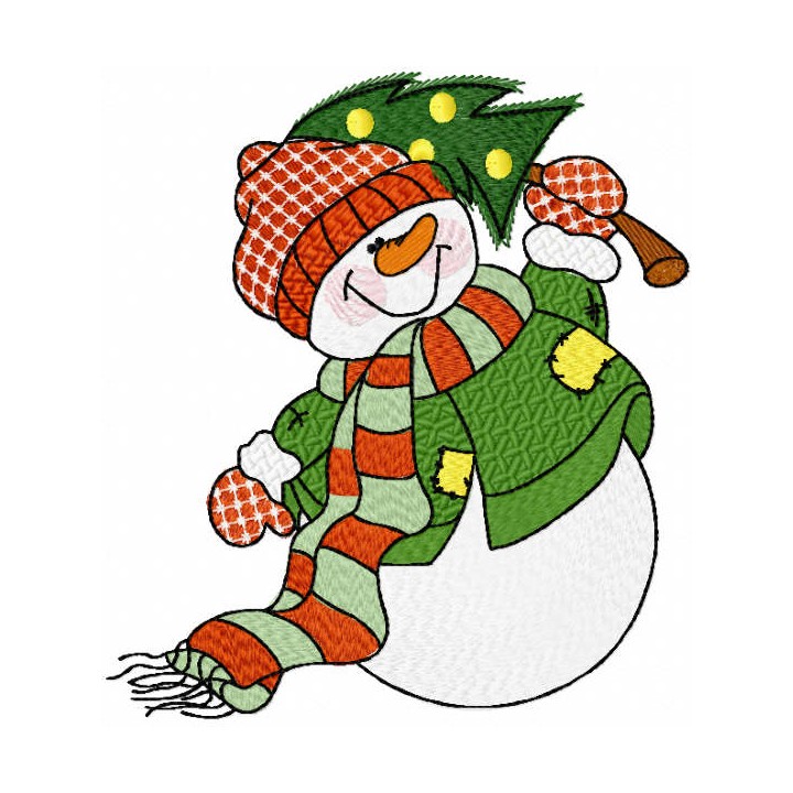 Snowman with tree embroidery design - Embroidery Design