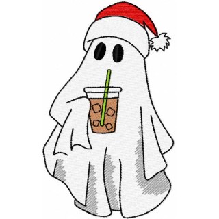 Christmas ghost with iced coffee embroidery design - Embroidery Design