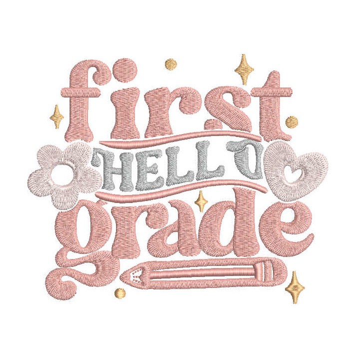 Hello first grade embroidery design - Embroidery Design