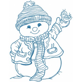 Snowman with bird one colored embroidery design - Embroidery Design