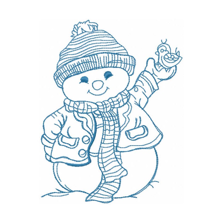 Snowman with bird one colored embroidery design - Embroidery Design