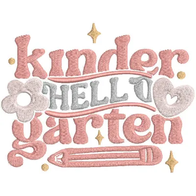Hello Kindergarten Embroidery Design - Back to School Fun