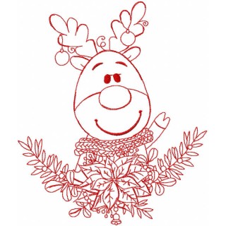 Christmas deer redwork embroidery design - Embroidery Design