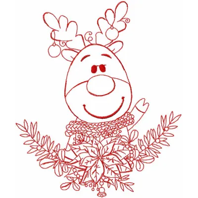 Festive Deer Redwork Stitching Pattern for Holiday Crafts