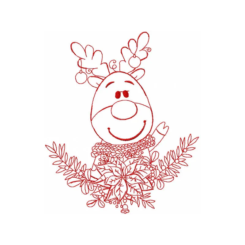 Festive Deer Redwork Stitching Pattern for Holiday Crafts