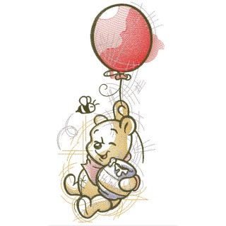 Winne Pooh flies in a balloon embroidery design - Embroidery Design