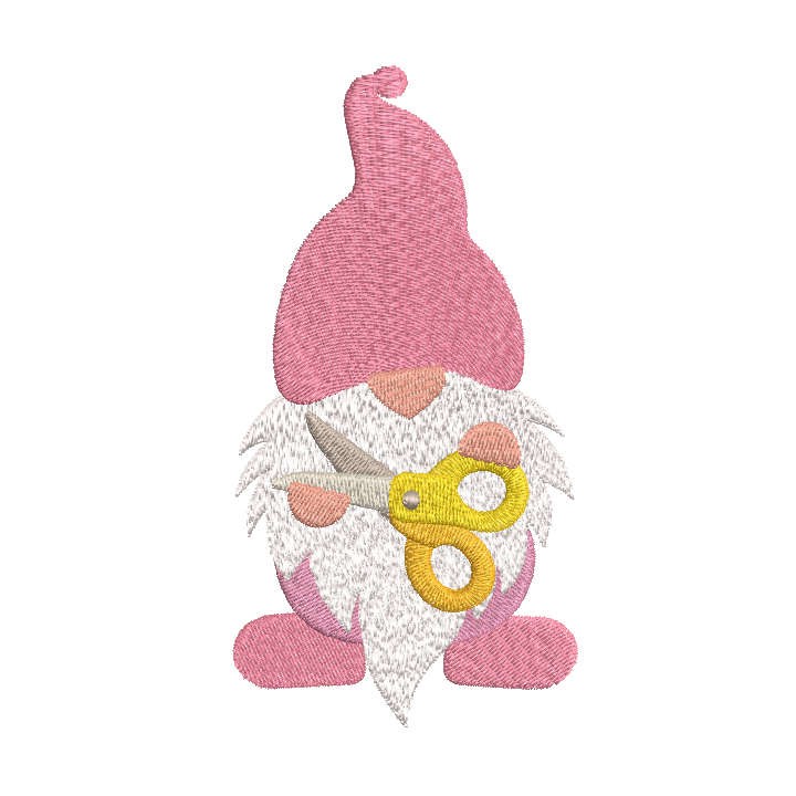 Creative gnome with scissors embroidery design - Embroidery Design