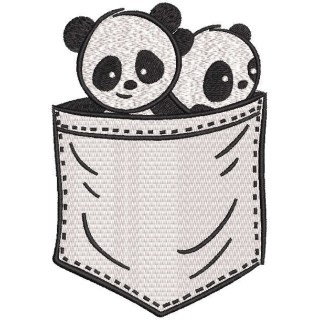 Two pandas in your pocket embroidery design - Embroidery Design