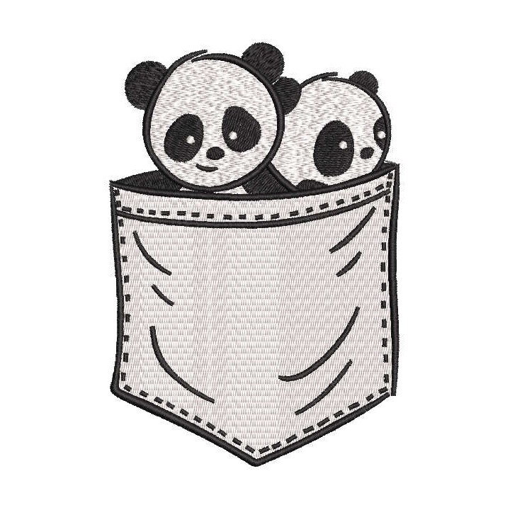 Two pandas in your pocket embroidery design - Embroidery Design