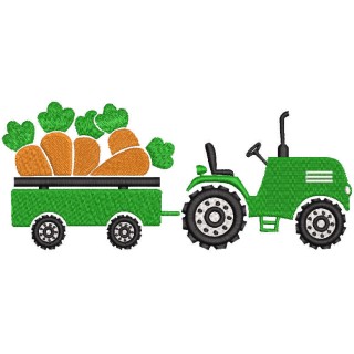 Tractor pulling cart with carrots embroidery design - Embroidery Design
