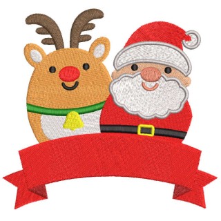Deer Santa red ribbon embroidery design - Embroidery Design