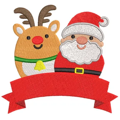 Deer Santa Red Ribbon Stitching Pattern
