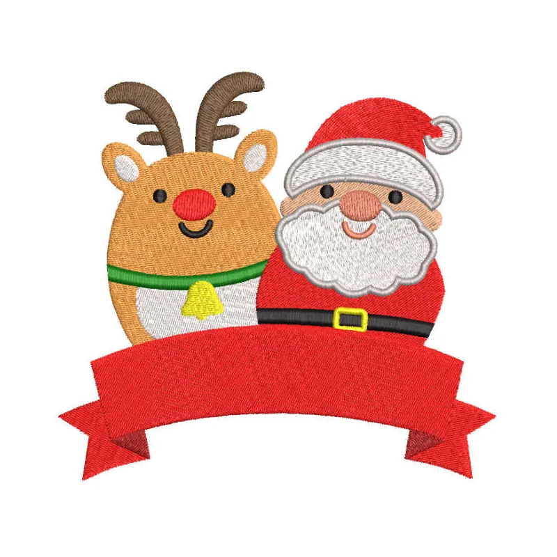 Deer Santa Red Ribbon Stitching Pattern