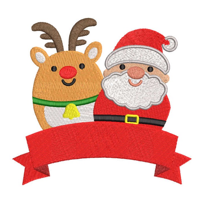Deer Santa red ribbon embroidery design - Embroidery Design