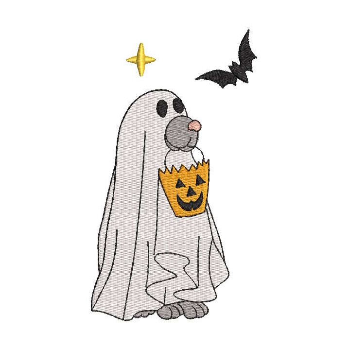Puppy ghost with halloween bag embroidery design - Embroidery Design