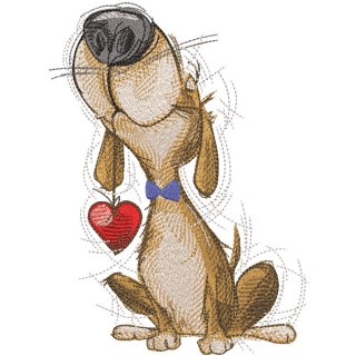 Loving dog with a heart embroidery design - Embroidery Design