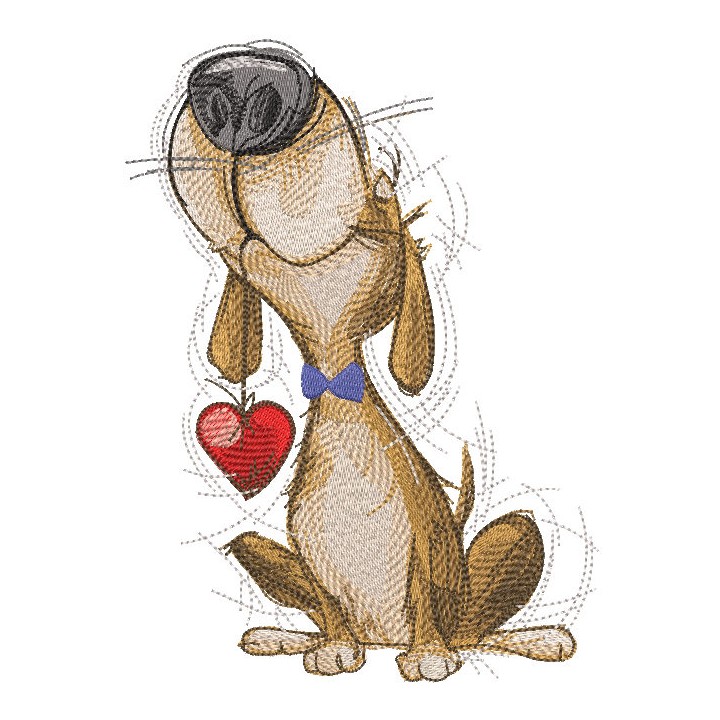 Loving dog with a heart embroidery design - Embroidery Design