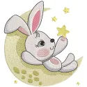 Whimsical Bunny Reaching for Stars Stitching Pattern