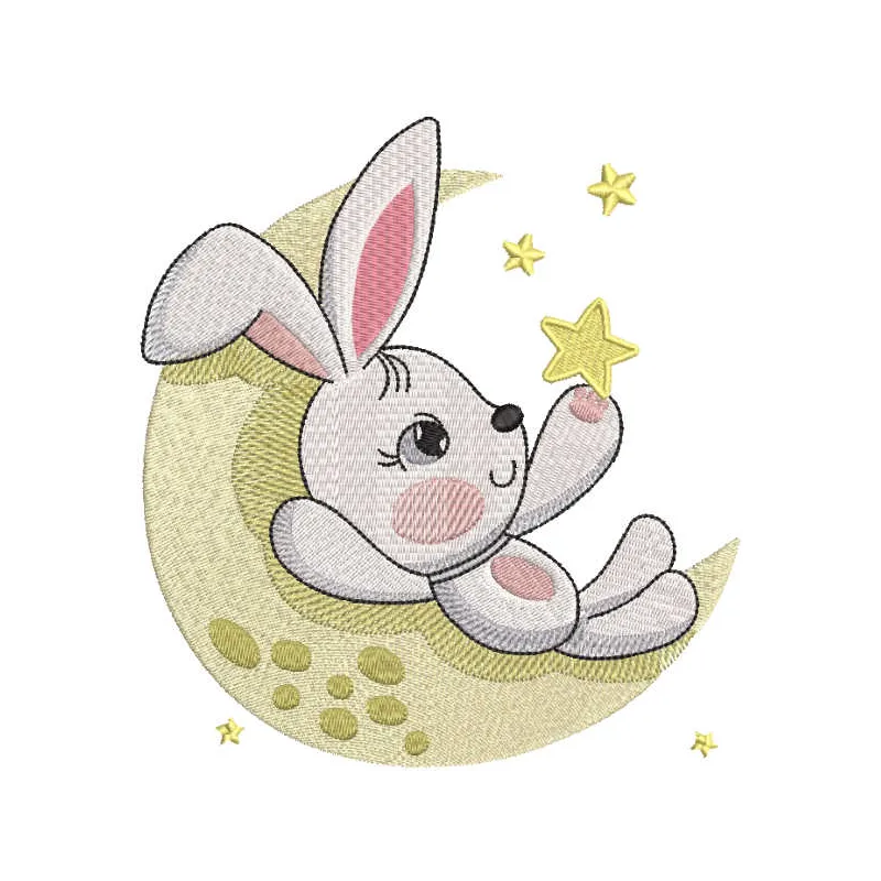 Whimsical Bunny Reaching for Stars Stitching Pattern