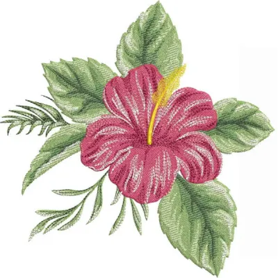 Vibrant Hibiscus Bloom Embroidery with Tropical Flair