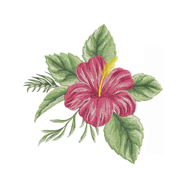Vibrant Hibiscus Bloom Embroidery with Tropical Flair