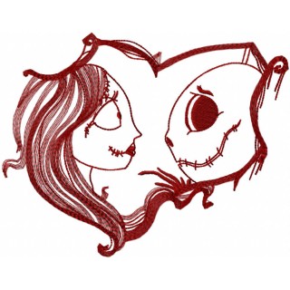 Jack and Sally broken heart one color embroidery design - Embroidery Design