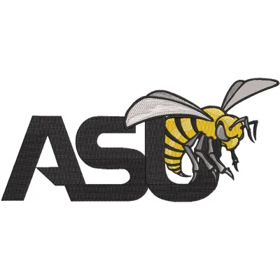 Alabama State Hornets logo embroidery design featuring the iconic hornet emblem on a textured background.