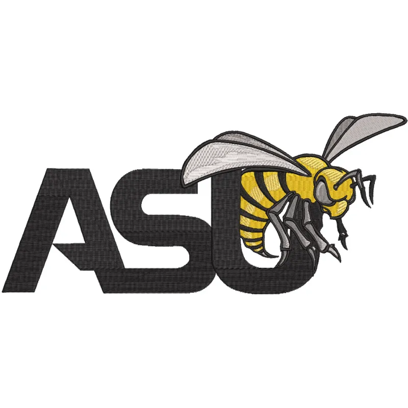 Alabama State Hornets logo embroidery design featuring the iconic hornet emblem on a textured background.
