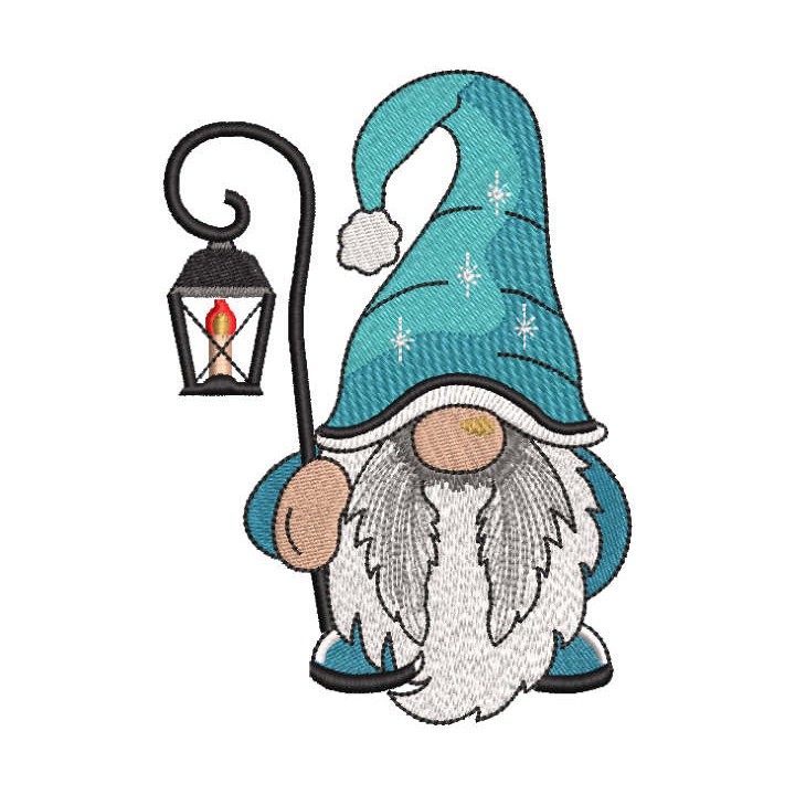 Dwarf with Christmas lantern embroidery design - Embroidery Design