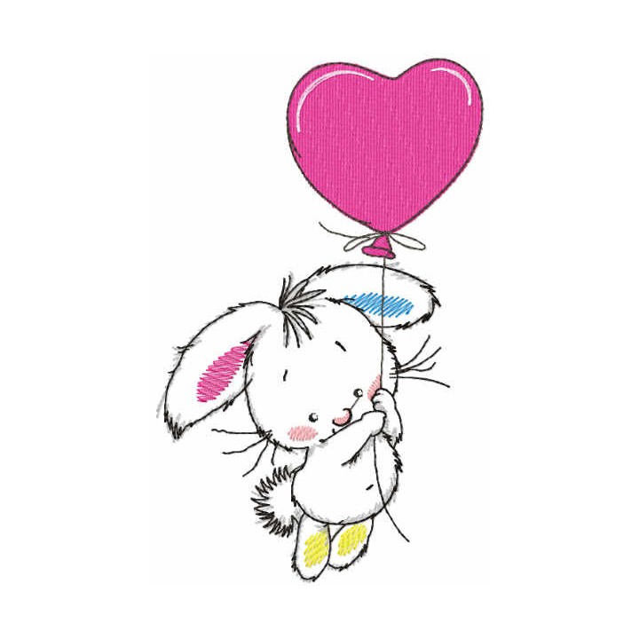 Bunny flying in a balloon embroidery design - Embroidery Design