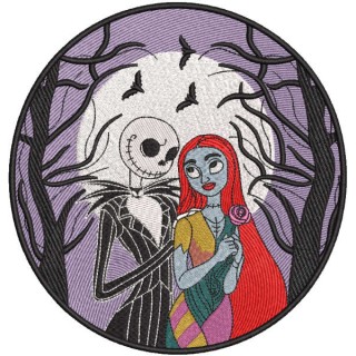 Sally and jack romantic walk embroidery design - Embroidery Design