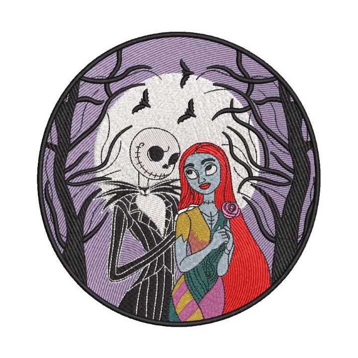 Sally and jack romantic walk embroidery design - Embroidery Design