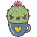 Cheerful Cactus with Heart Blooms Embroidery Art