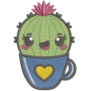 Smiling cactus in a pot with heart embroidery design - Embroidery Design