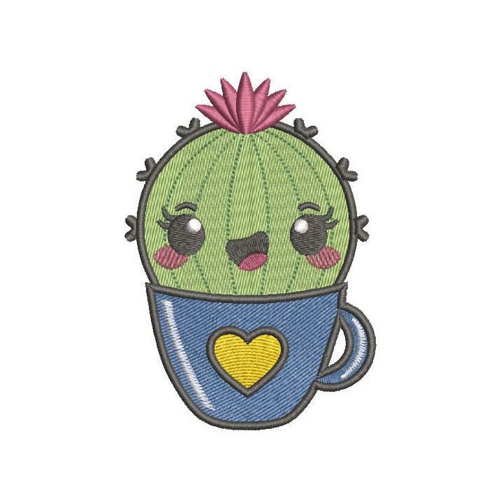Smiling cactus in a pot with heart embroidery design - Embroidery Design
