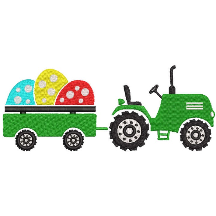 Tractor pulling a cart with eggs embroidery design - Embroidery Design