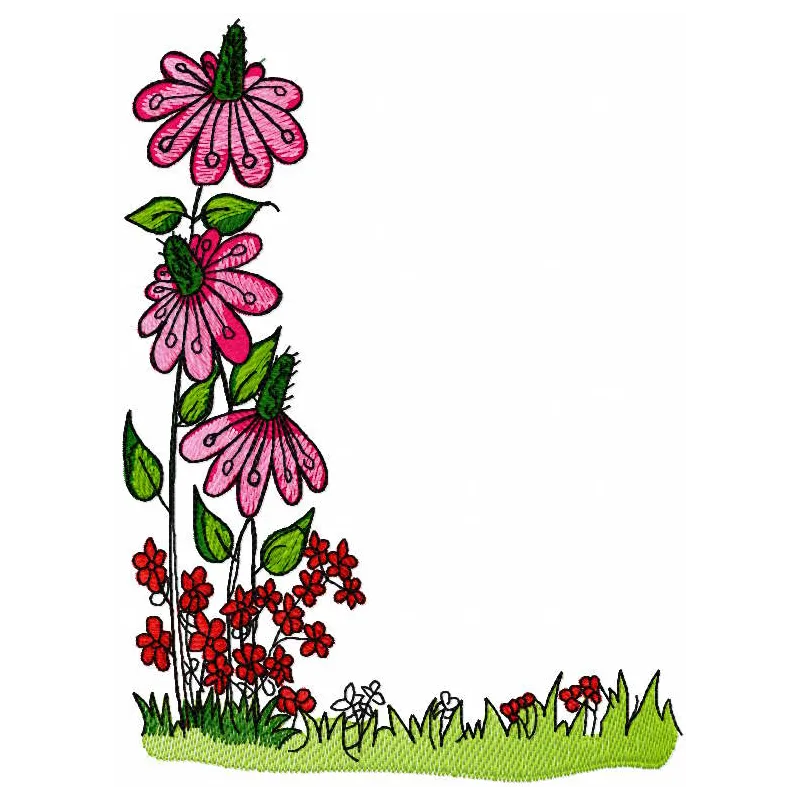 Garden corner in flowers embroidery design - Embroidery Design