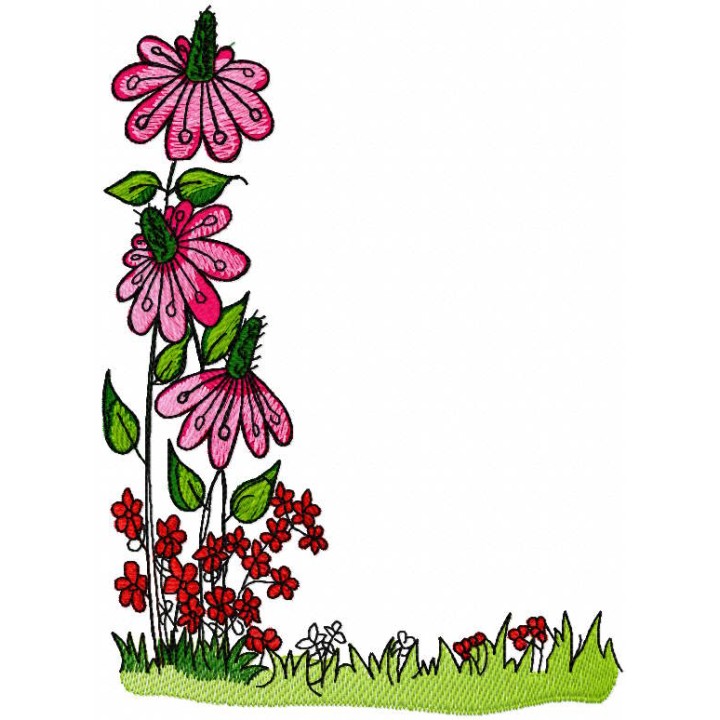 Garden corner in flowers embroidery design - Embroidery Design