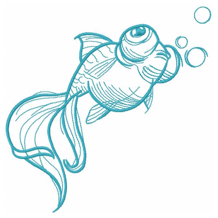 Telescope oranda fish scetch style embroidery design - Embroidery Design