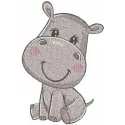 Charming Sitting Baby Hippo Embroidery Design