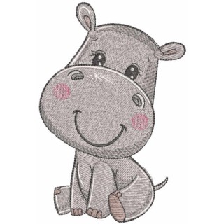 Sitting baby hippo embroidery design - Embroidery Design