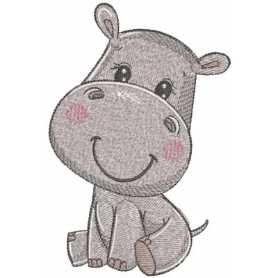 Charming Sitting Baby Hippo Embroidery Design