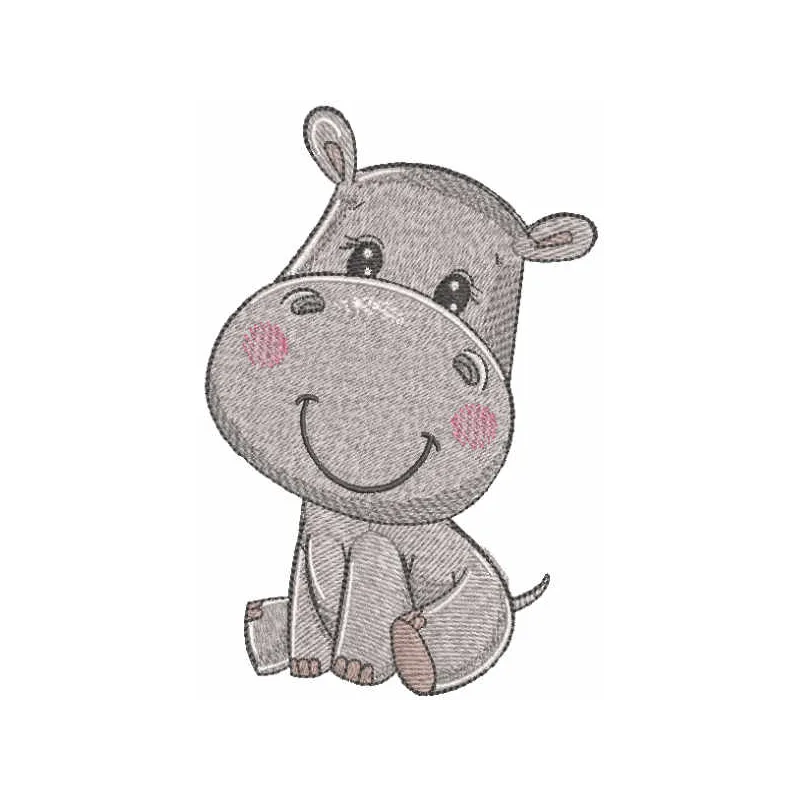 Charming Sitting Baby Hippo Embroidery Design